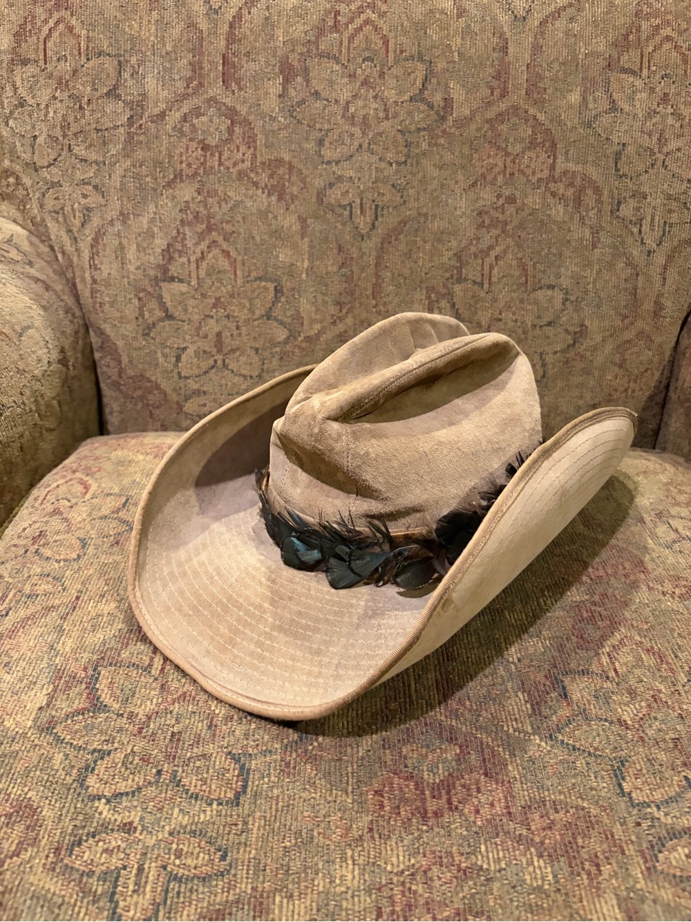 Stetson Tan Hat with Black Leather Sweatband and Gold Logo